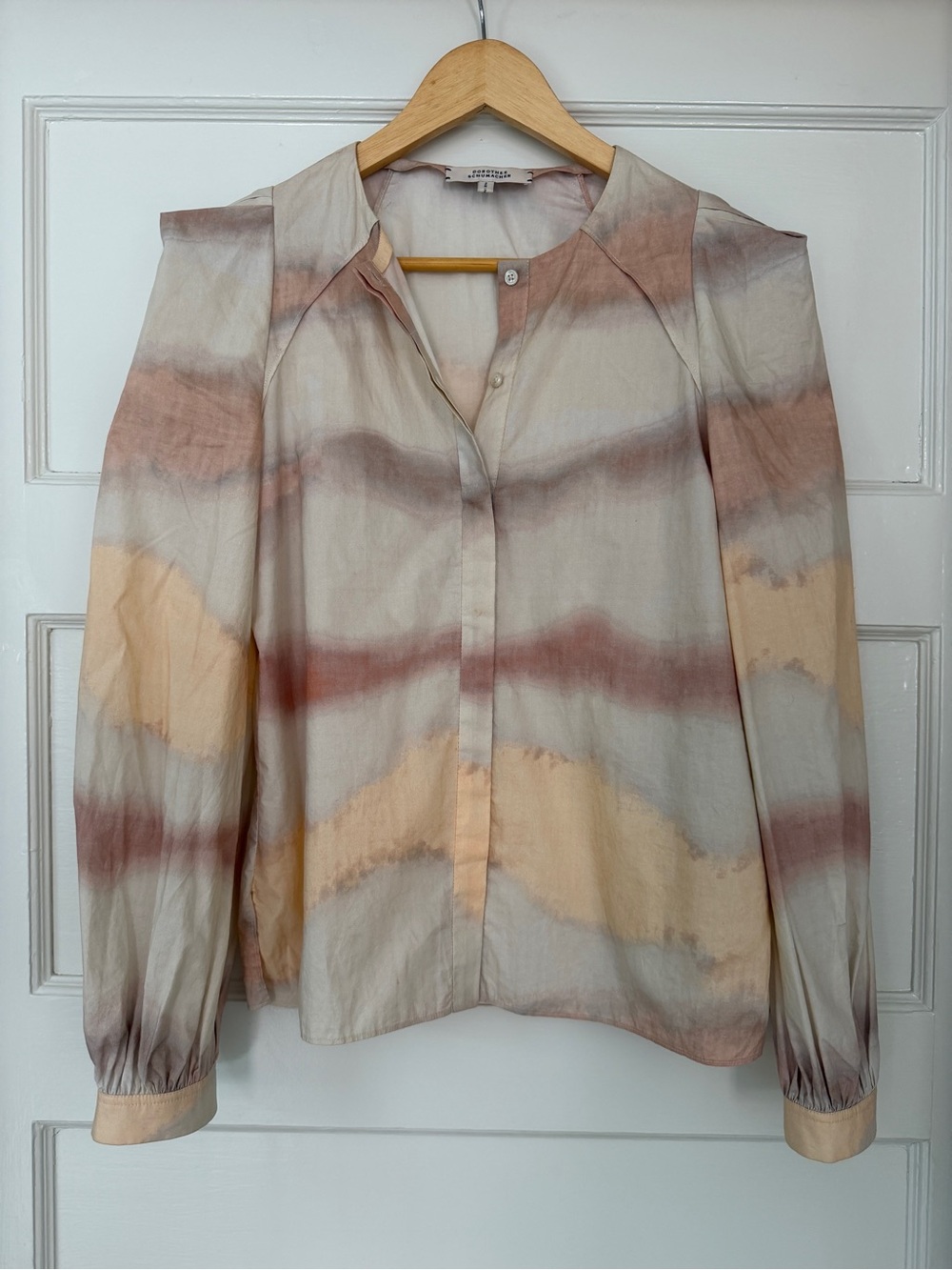 Women's Tie-Dye Button Front Blouse in Peach & Taupe